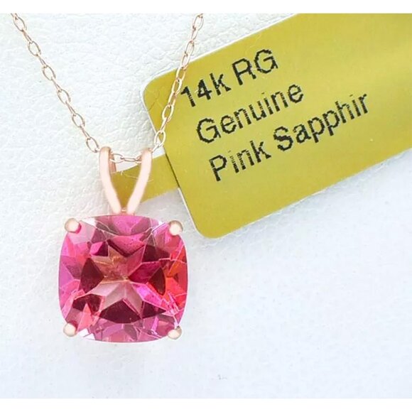 Genuine 3.45 Cts Pink Sapphire Pendant 14k Rose Gold